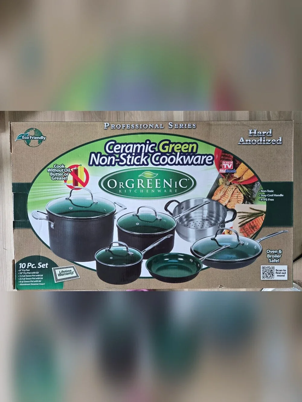NWT NEVER USED Orgreenic 10 Piece Set- Ceramic Green Non-Stick Cookware Set